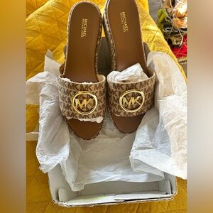 Michael Kors Tan Logo Slide Sandals